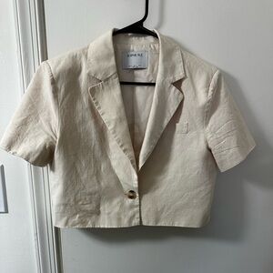 Sophie Rue Ivory Linen Blend Cropped Short Sleeve Blazer - Size M